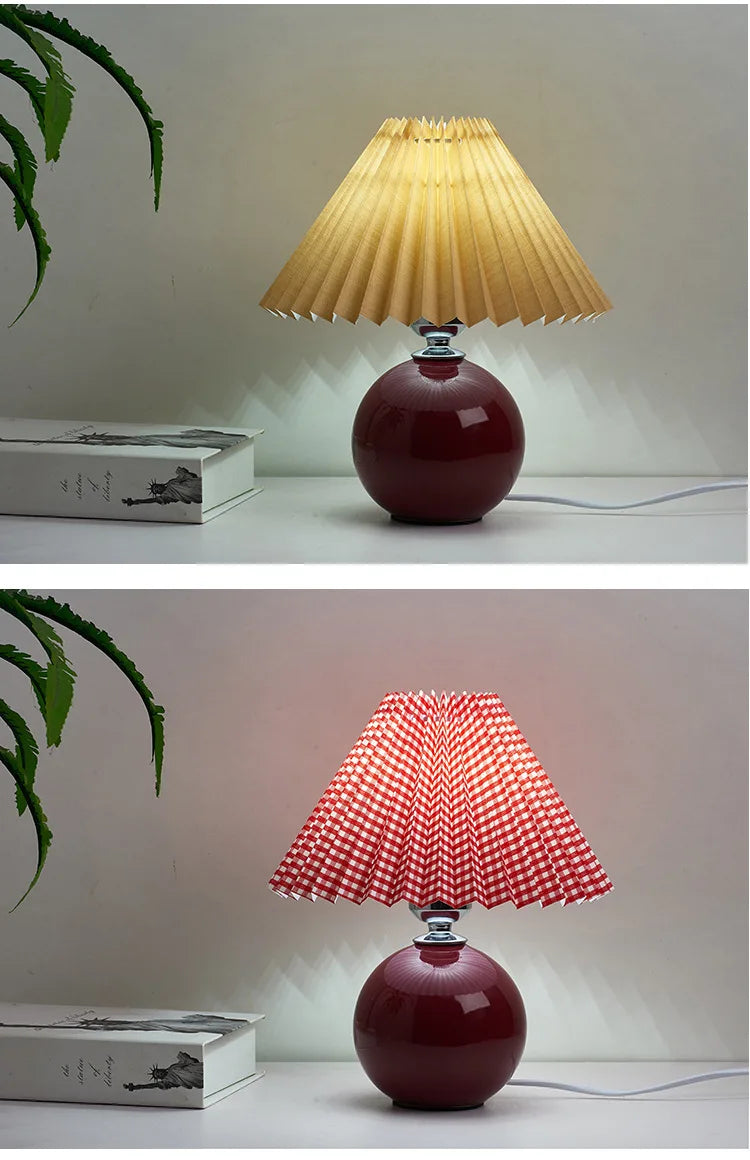 Nordic Girl Room Decorated with Pleated Desk Light Fixtures Korean-style Folding Table Lampshade Cozy Bedroom Bedside Lamp