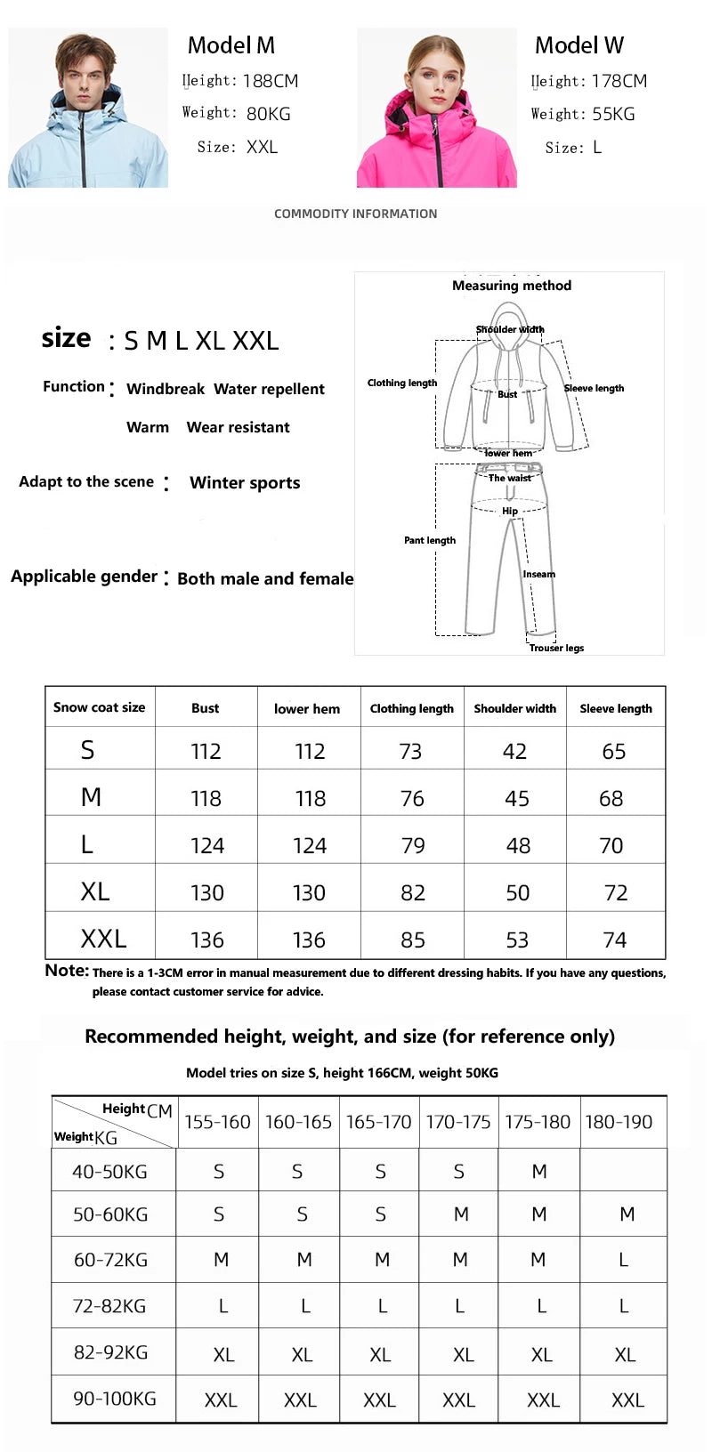 Women's and Men's Ski Clothes, Ski Jacket, Snowboarding Snow Suit Sets, Skiing Jacket and Pant, Winter Outdoor Sports Suit, Unisex
