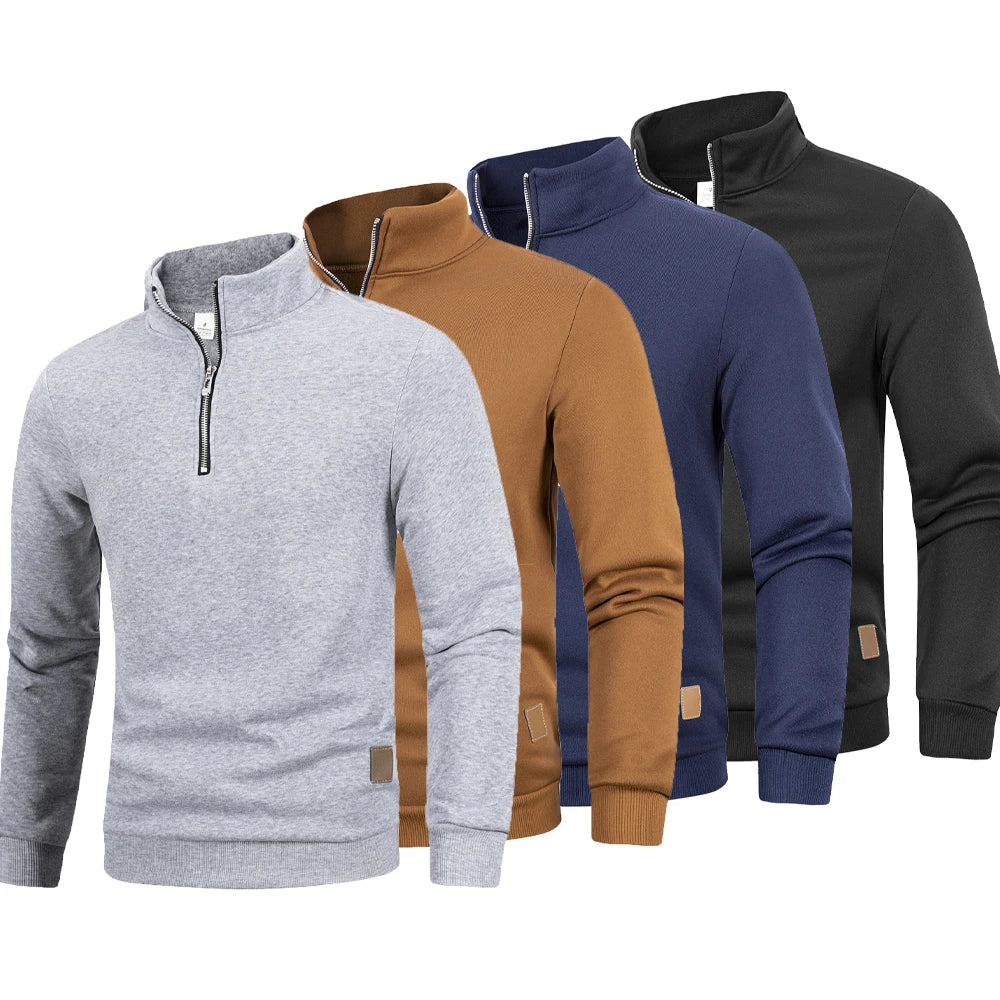 Men's Zip Turtleneck Sweater – Warm Solid Color Pullover
