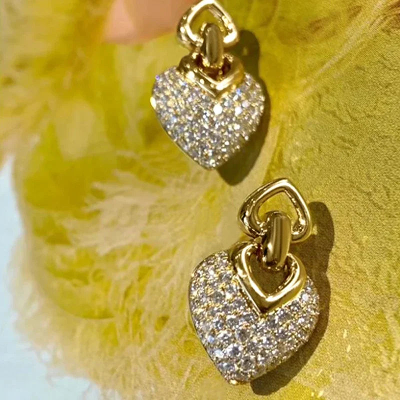Huitan Heart Shaped Women Drop Earrings Inlaid Full Sparkling CZ