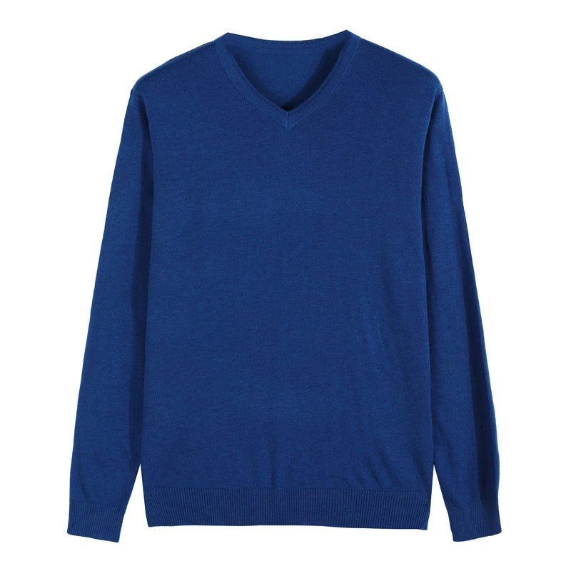 2023 Autumn New Men's V-neck Wool Sweater Business Casual Solid Color Thin Pullover Sweater Brand Clothes Blue Red Black