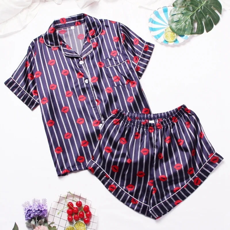 Spring Autumn Pajama Women Silk Satin Pajamas Set Long Sleeve Shirt with Trouser Sleepwear Loungewear Female Pajamas Suits Mujer