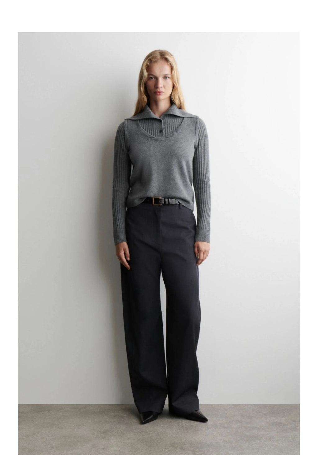 Ethereal MD 2026 Cosmod Spring New Style of Women's Shaping-Style Layered Grey Wool Blend Knitted Sweater