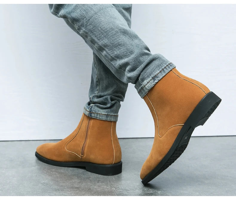 New Arrival Nubuck Suede Leather Boots Men High Top Trend Retro Boots Personality Fashion Mens Casual Chelsea Winter Ankle Boots
