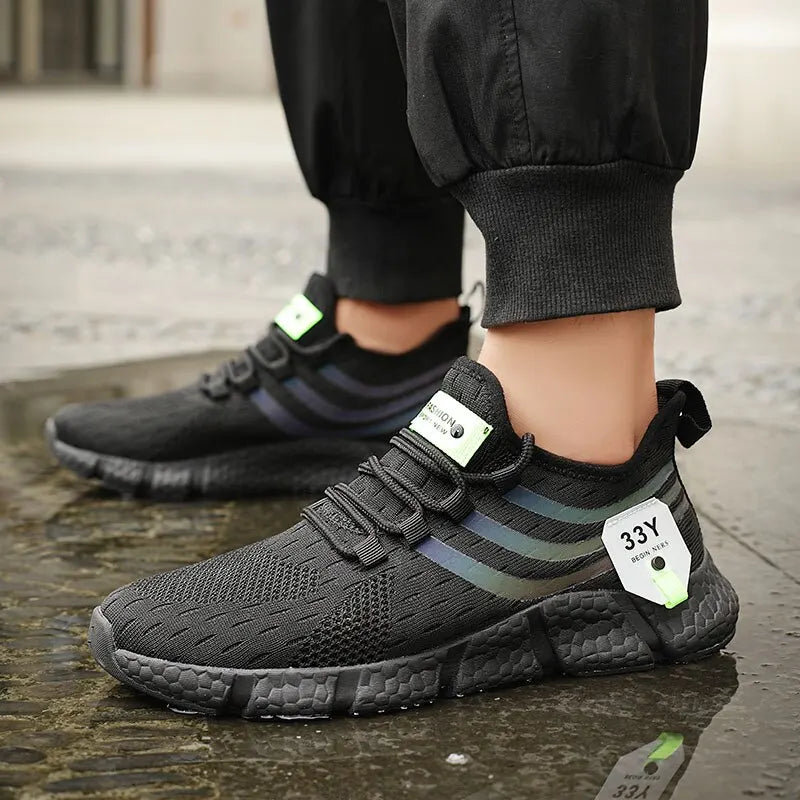 Men's Casual Sport Shoes Breathable Lightweight Sneakers Outdoor Mesh Black Running Shoes Athletic Jogging Tennis Walking Shoes