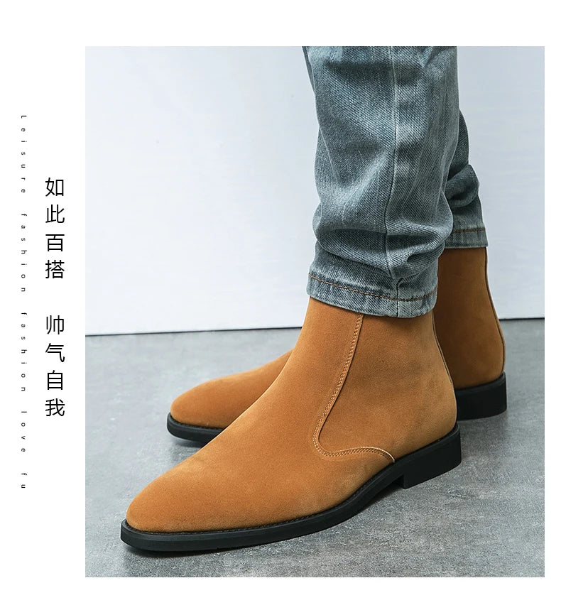 New Arrival Nubuck Suede Leather Boots Men High Top Trend Retro Boots Personality Fashion Mens Casual Chelsea Winter Ankle Boots