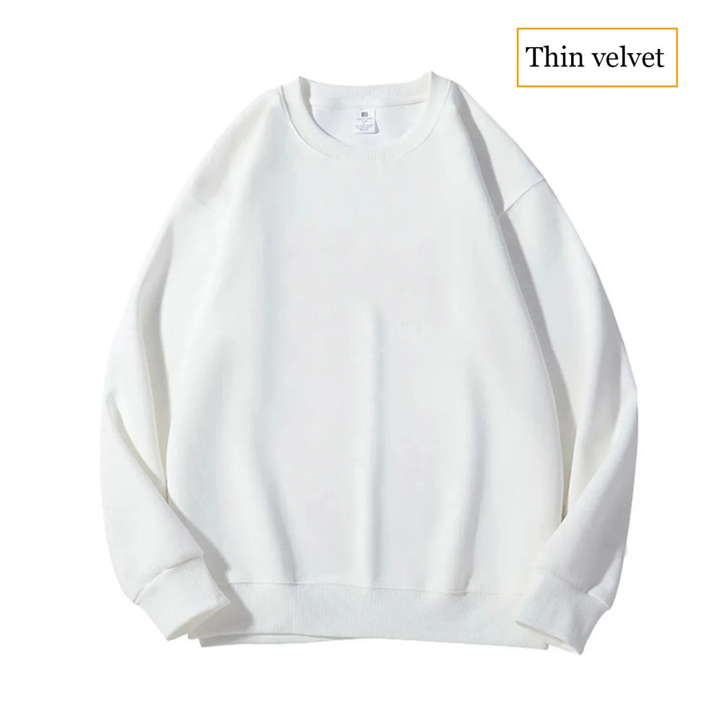 Men's Casual Loose Long Sleeve Shirt Spring Autumn O-Neck Solid Color Long Sleeve T-shirts New Male Clothes Black White