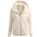 Women's Fashion Solid Color Sweatshirt Loose Hooded Plush Zip Up Jacket Top