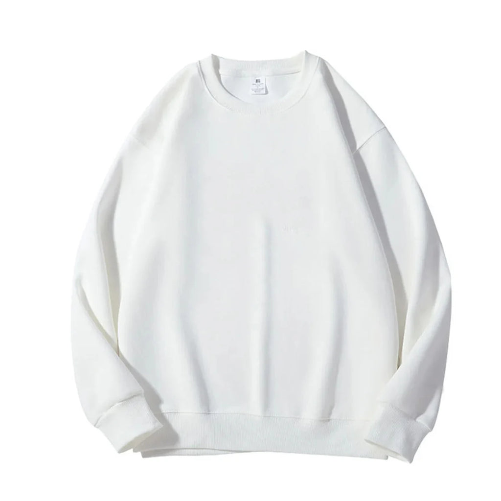 Men's Casual Loose Long Sleeve Shirt Spring Autumn O-Neck Solid Color Long Sleeve T-shirts New Male Clothes Black White