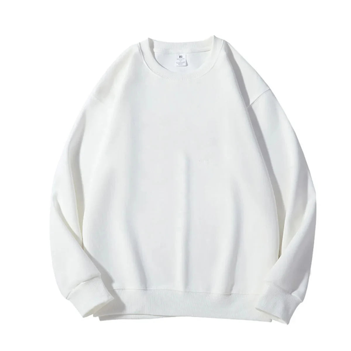 Men's Casual Loose Long Sleeve Shirt Spring Autumn O-Neck Solid Color Long Sleeve T-shirts New Male Clothes Black White