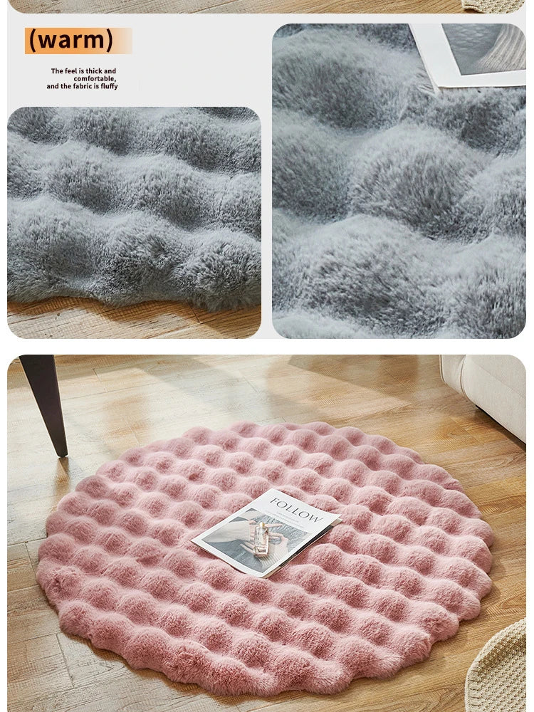 Bubble Velvet Faux Rabbit Fur Carpet Round Soft Fluffy Pet Mat Modern Living Room Decor Winter Warm Plush Kids Game Tent Mats