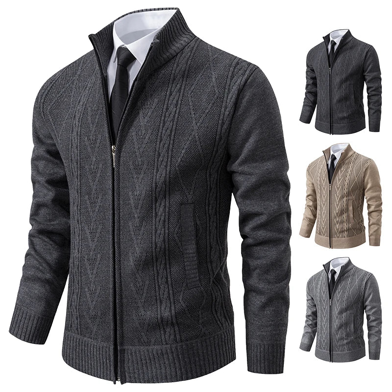 2023 Autumn and Winter New Cashmere Padded Warm Casual Men's Knitted Sweater Coat