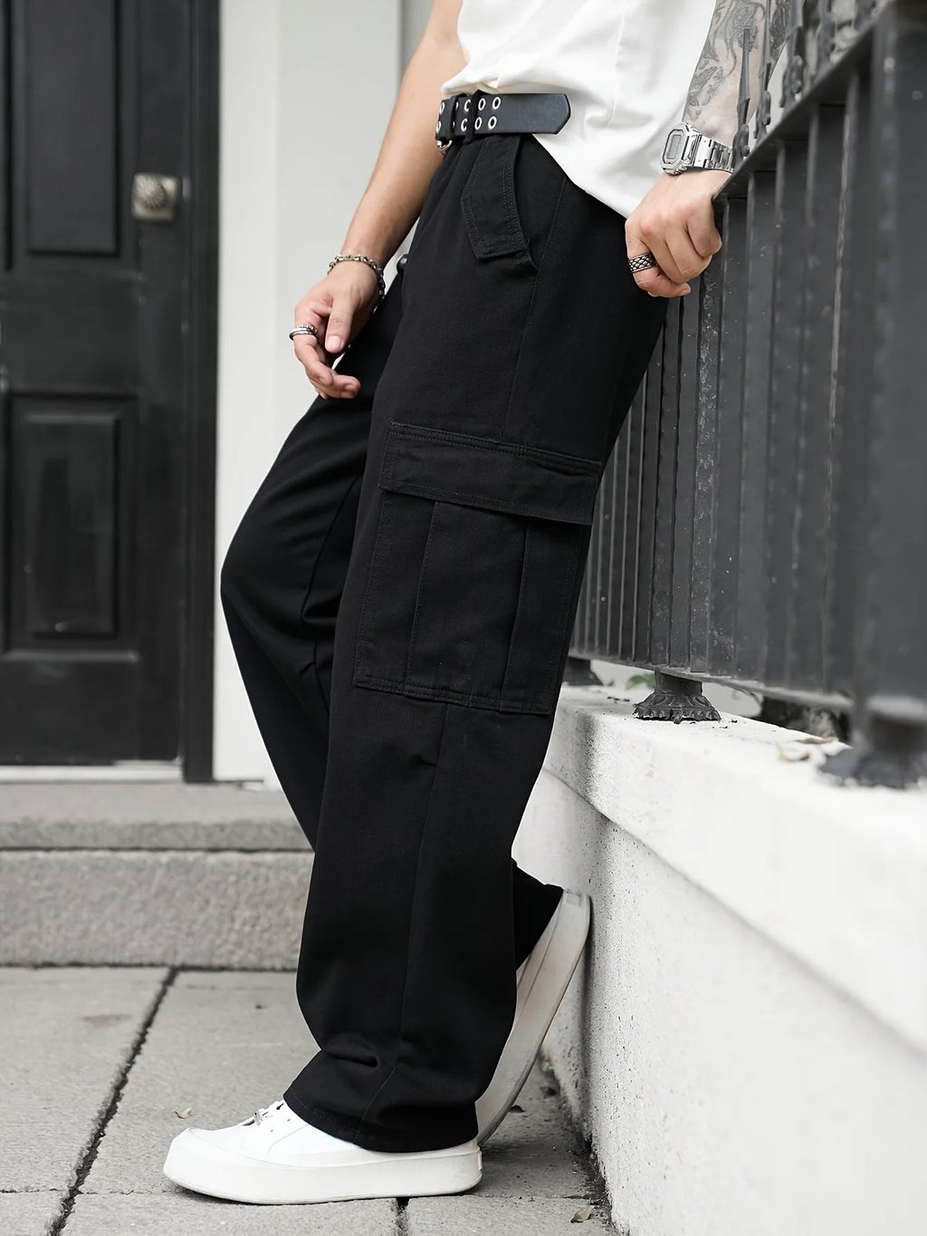 Men's Multi-Pocket Denim Work Pants, Straight-Leg Jeans, Lumberjack Work Pants, Large-Capacity Pocket Jeans