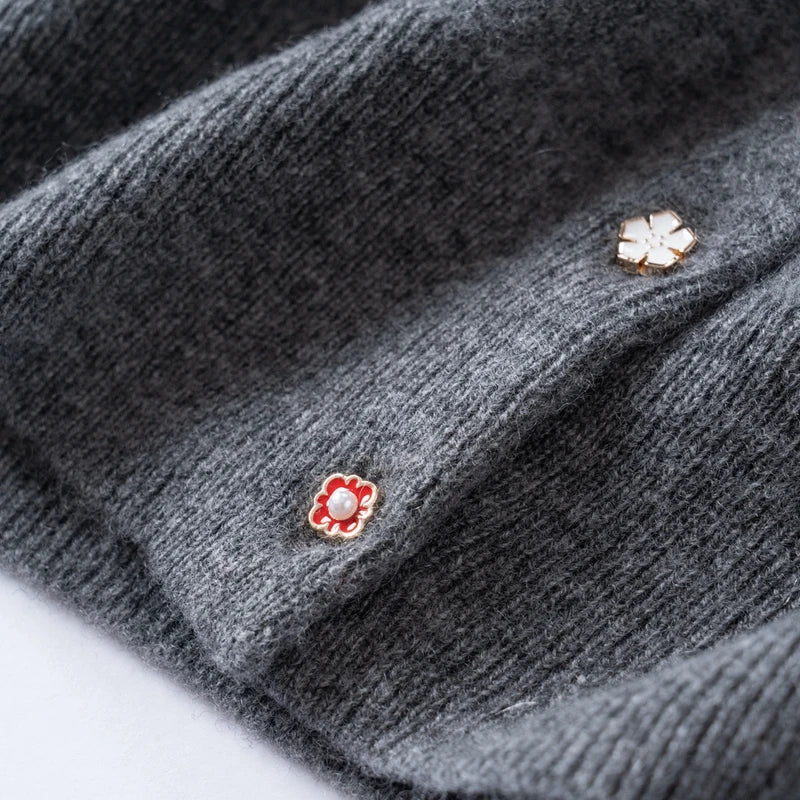 High-quality 100% Pure Cashmere Women's Cardigan Casual Knitted Sweater Loose Round Neck Tops Thickened Basic Pull Jumper