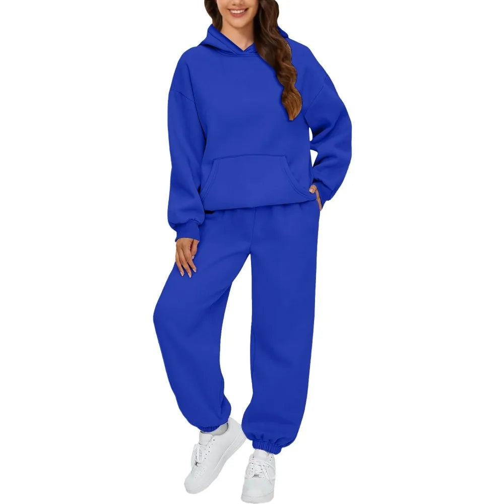 Women's Casual Hooded Sweatshirt and Sportswear Pants Set Long Sleeve Long Pants Autumn Season Fashion Ladies Outfit