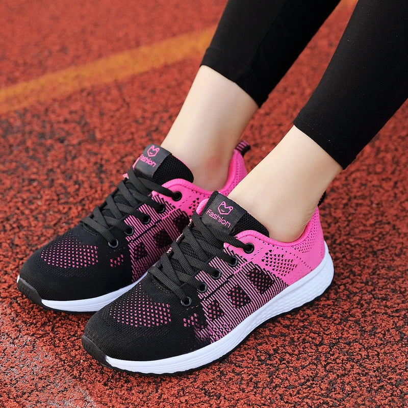 Spring Flying Knit Shoes Korean Casual Student Versatile Lace-Up Mesh Women's Sports Shoes Forrest Gump Comfort