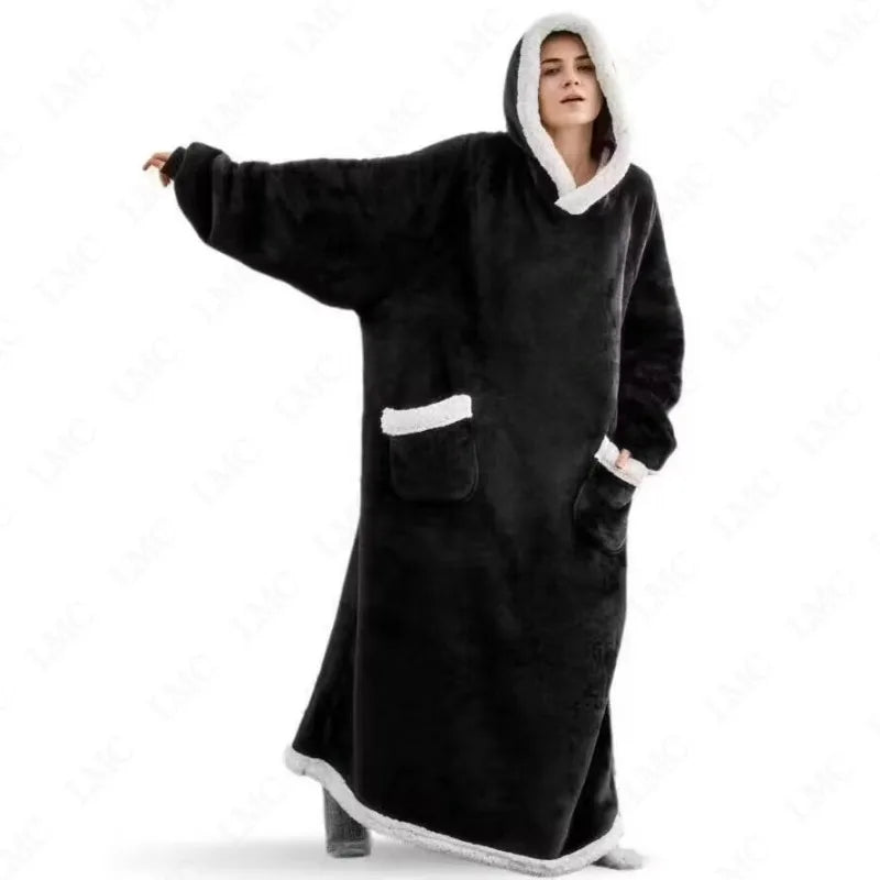Super Long Flannel Blanket 180and150cm Pyjamas with Sleeves Winter