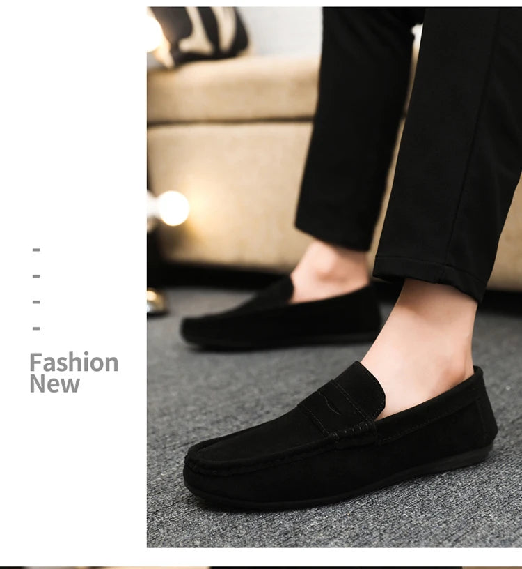 2025 Autumn Deer Leather Casual Men's Shoes Versatile Comfortable Work Shoes Driving Loafers Black, Grey, Khaki Three-Colour