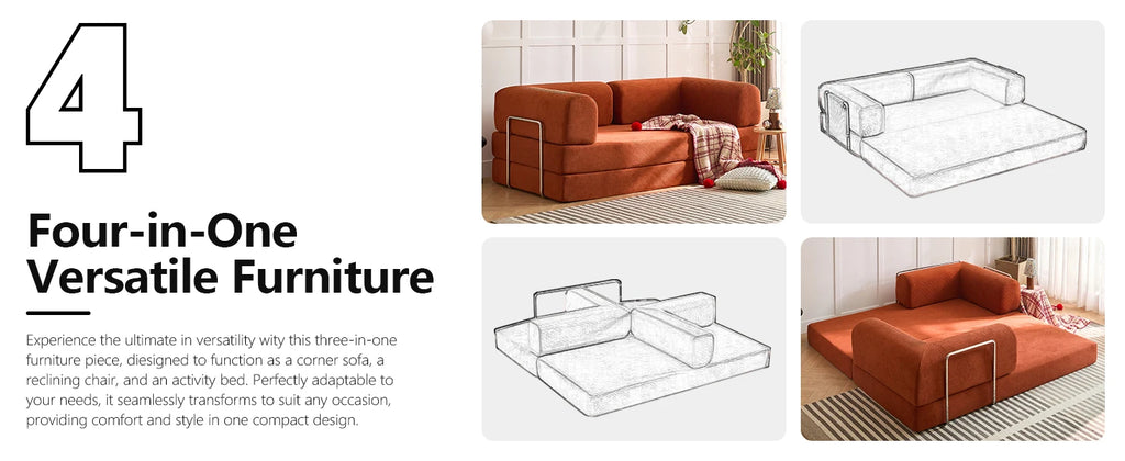 Folding Modular Sofa Bed, Convertible Floor Sofa, Leisure Sofa Bed, Corduroy Folding Mattress, Lounge Sofa, Living Room Bedroom