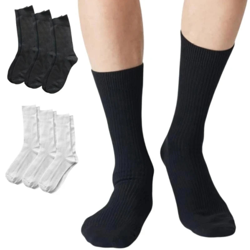 Simplejewel Catton Men's Long Dress Socks - 3 Pairs - Classic Black and White Colors