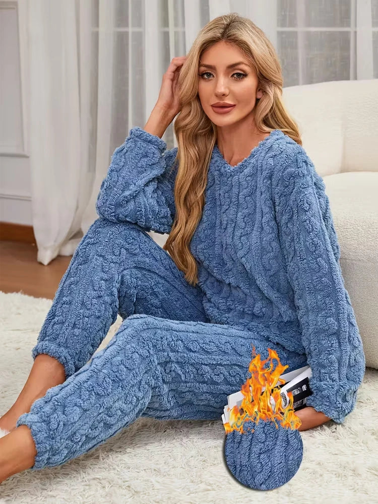 Two-Piece Warm Pajama Set, Thick Coral Velvet Home Wear