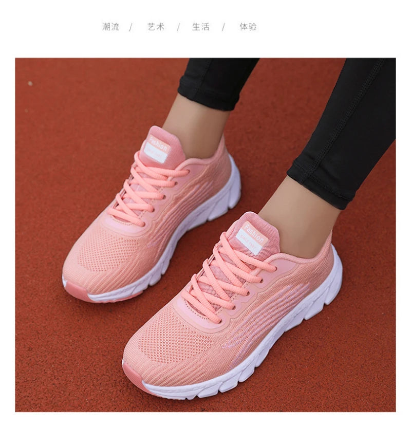 Spring Flying Knitted Breathable Running Shoes Sports Women Casual Shoes Soft Sole Couples Men And Women Small White Shoes