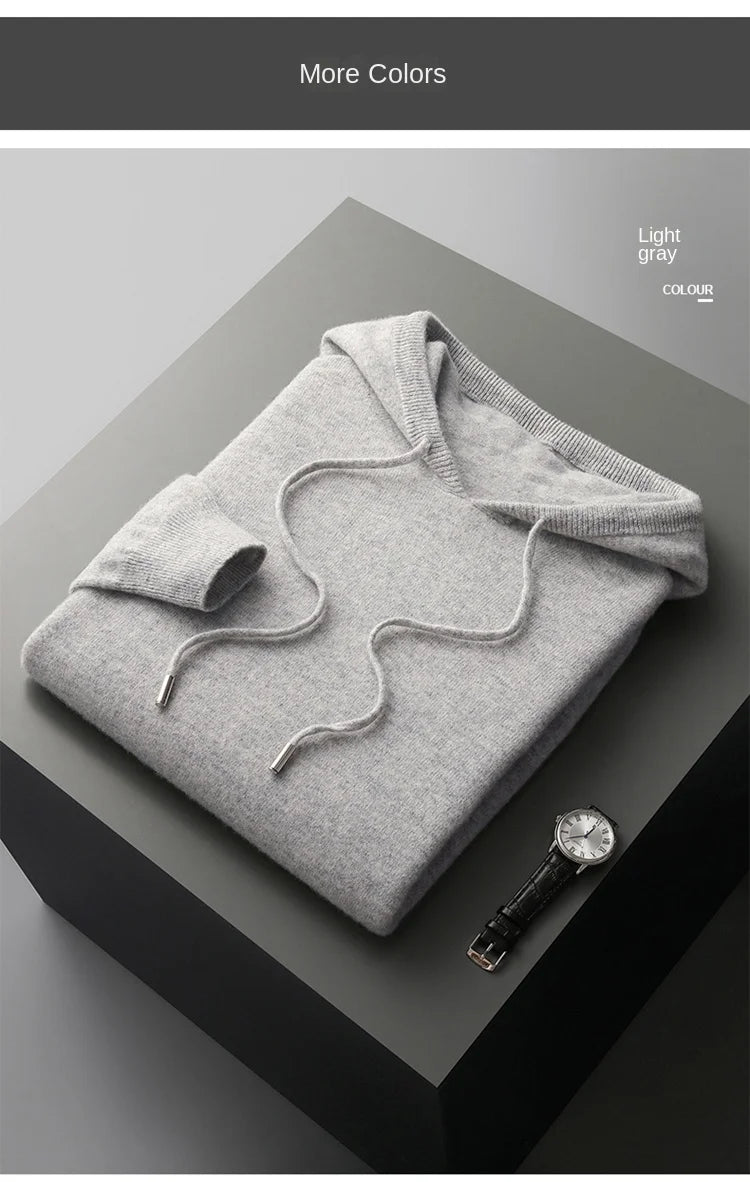 Men's Cashmere One-piece Ready-to-wear Hoodie - 100% Merino Wool Knitted Sweatshirt for Autumn and Winter