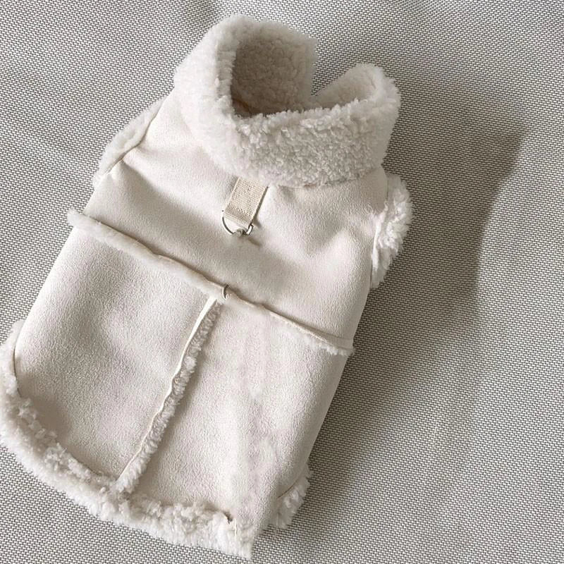 Solid Color Autumn Winter Dog Vest Pet Thickened Wool Warm Jacket  With Traction Supply For Small Medium Pet Dog Velvet Clothes