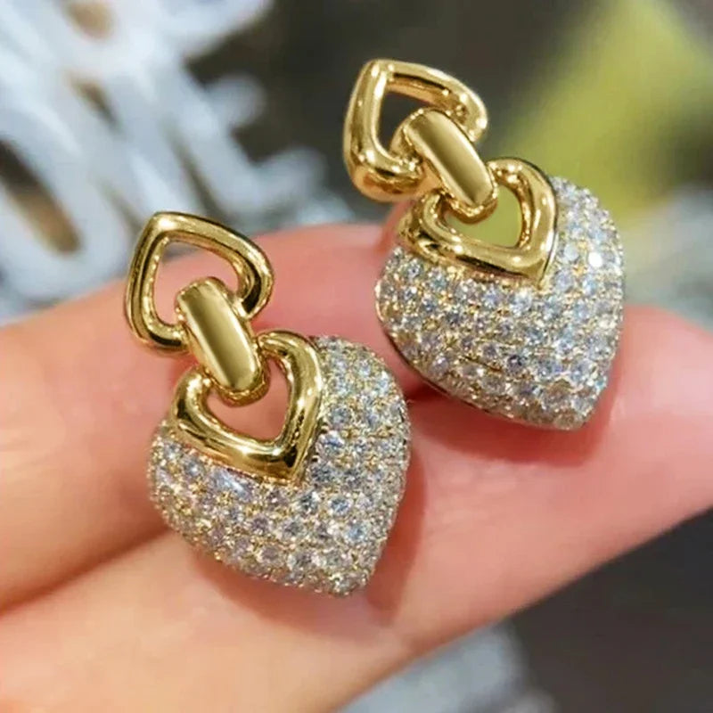 Huitan Heart Shaped Women Drop Earrings Inlaid Full Sparkling CZ