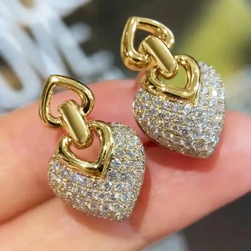 Huitan Heart Shaped Women Drop Earrings Inlaid Full Sparkling CZ