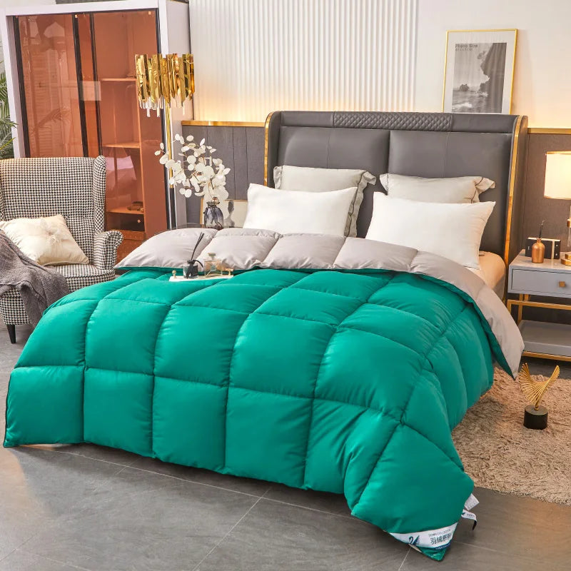 Duvets Quilts for Four Season Dark Green&Grey Lightweight Comforter Down Like Filling Thicken Blanket 150*200*1pc Drop Shipping