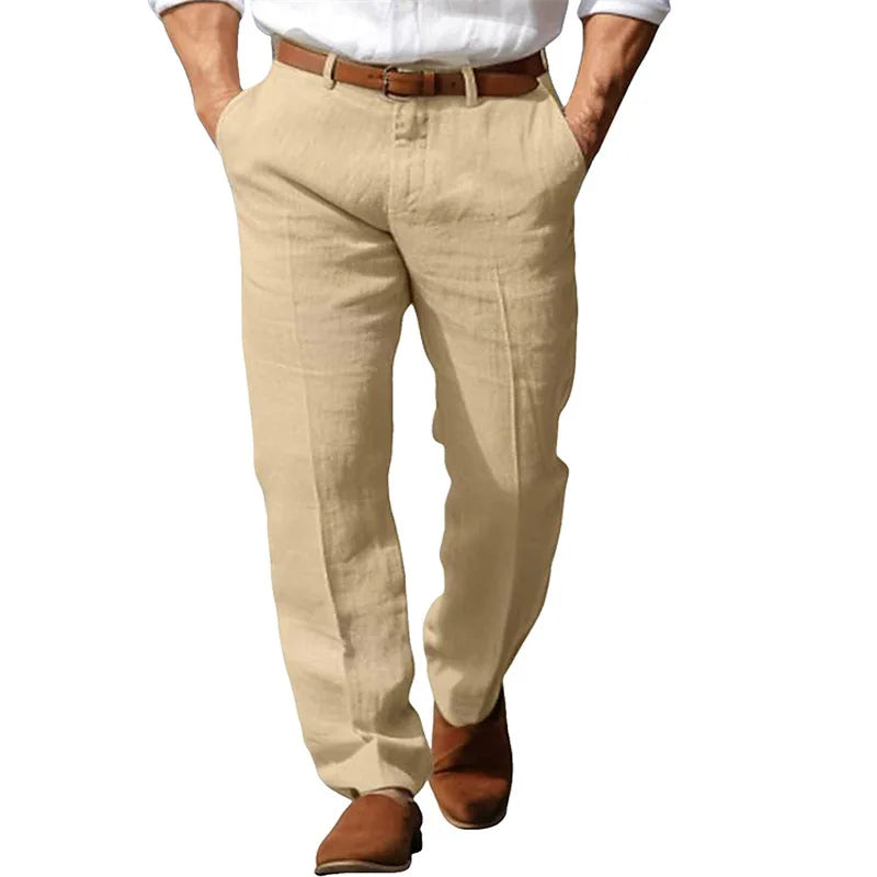 Men's Formal Linen Summer Pants Straight Tube Solid Color Comfortable Breathable Formal Business Fashion Basic Style Trousers