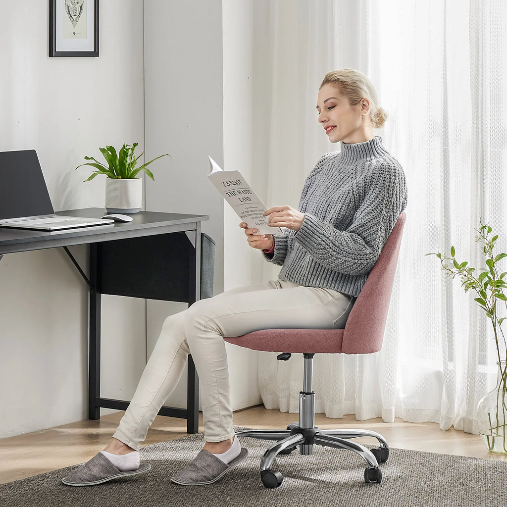 JHK Armless Small Desk Office Chair Cute Vanity Swivel Chair with Back Modern Fabric with Wheels Swivel Task Home Gaming Chair