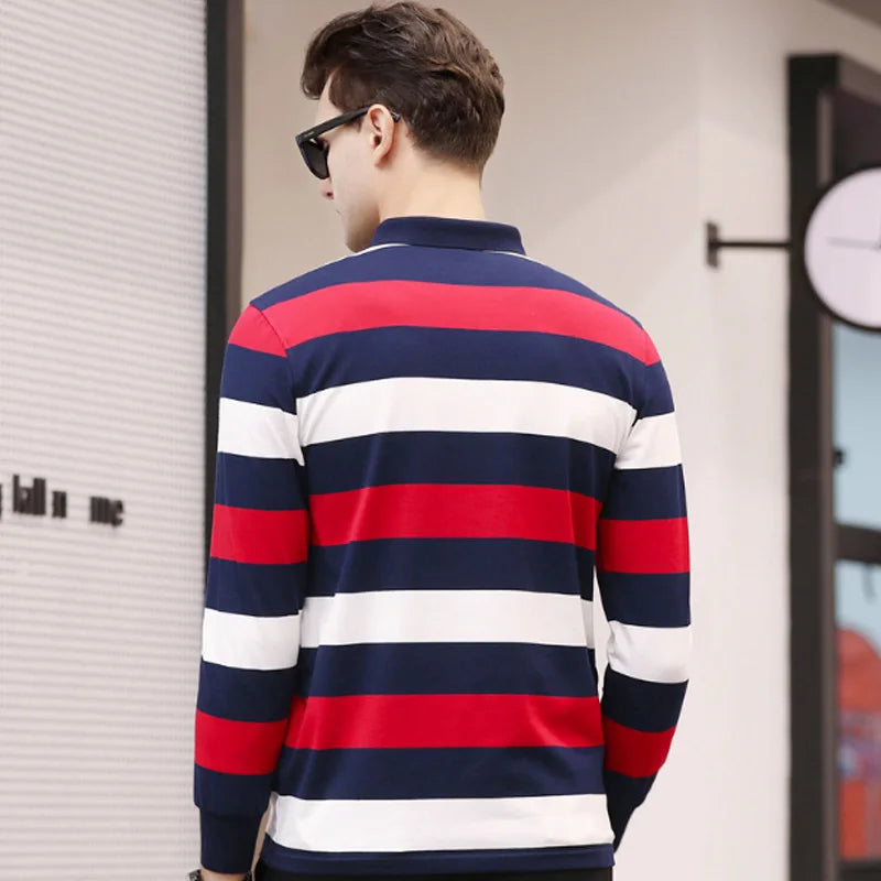 New Autumn Winter Polo Shirt High Quality Brand Cotton Men's Polo Shirt Business Casual Striped Solid Shirt Polo Men Clothing