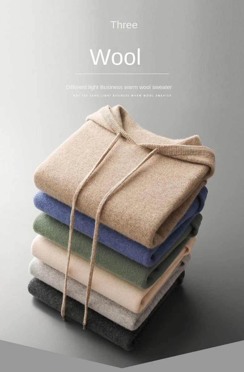 Men's Cashmere One-piece Ready-to-wear Hoodie - 100% Merino Wool Knitted Sweatshirt for Autumn and Winter