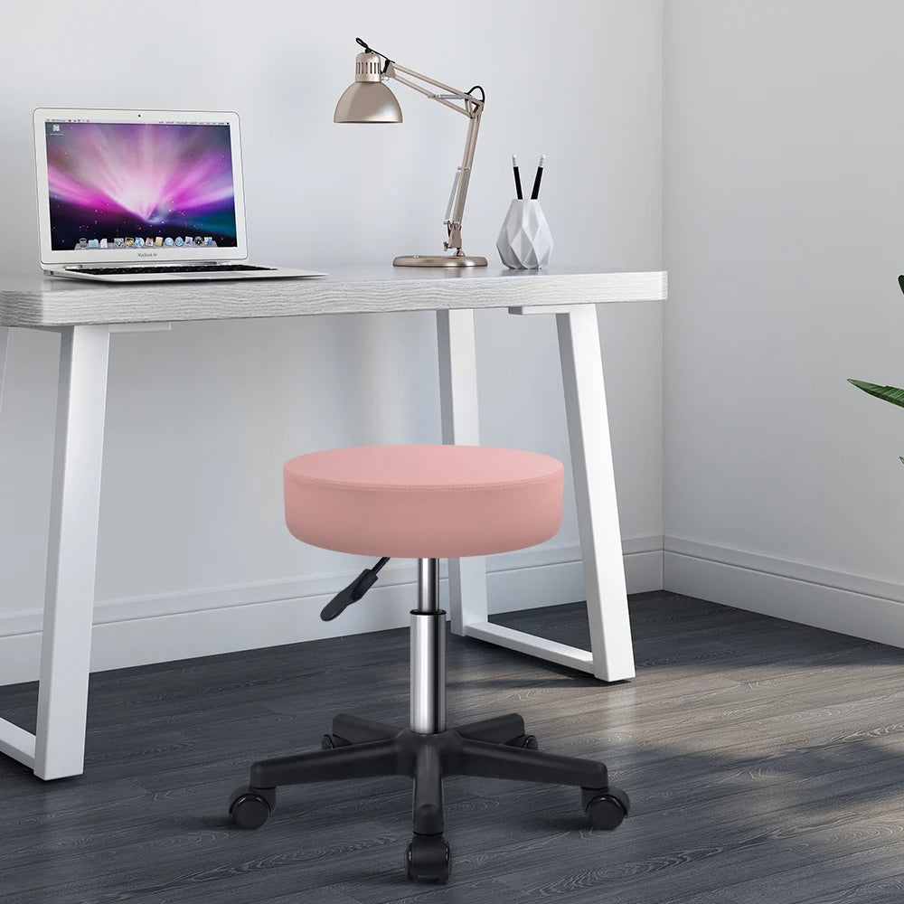 KKTONER Adjustable Swivel Stool with Wheels Round Swivel Stool with Black Base for Drawing Work SPA Massage Parlor in Pink