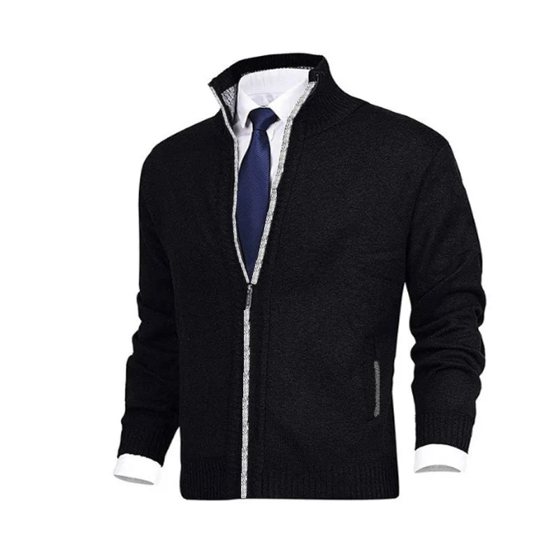 2026 New Men's Solid Color Stand Collar Fashion Cardigan Sweater Knitted Jacket