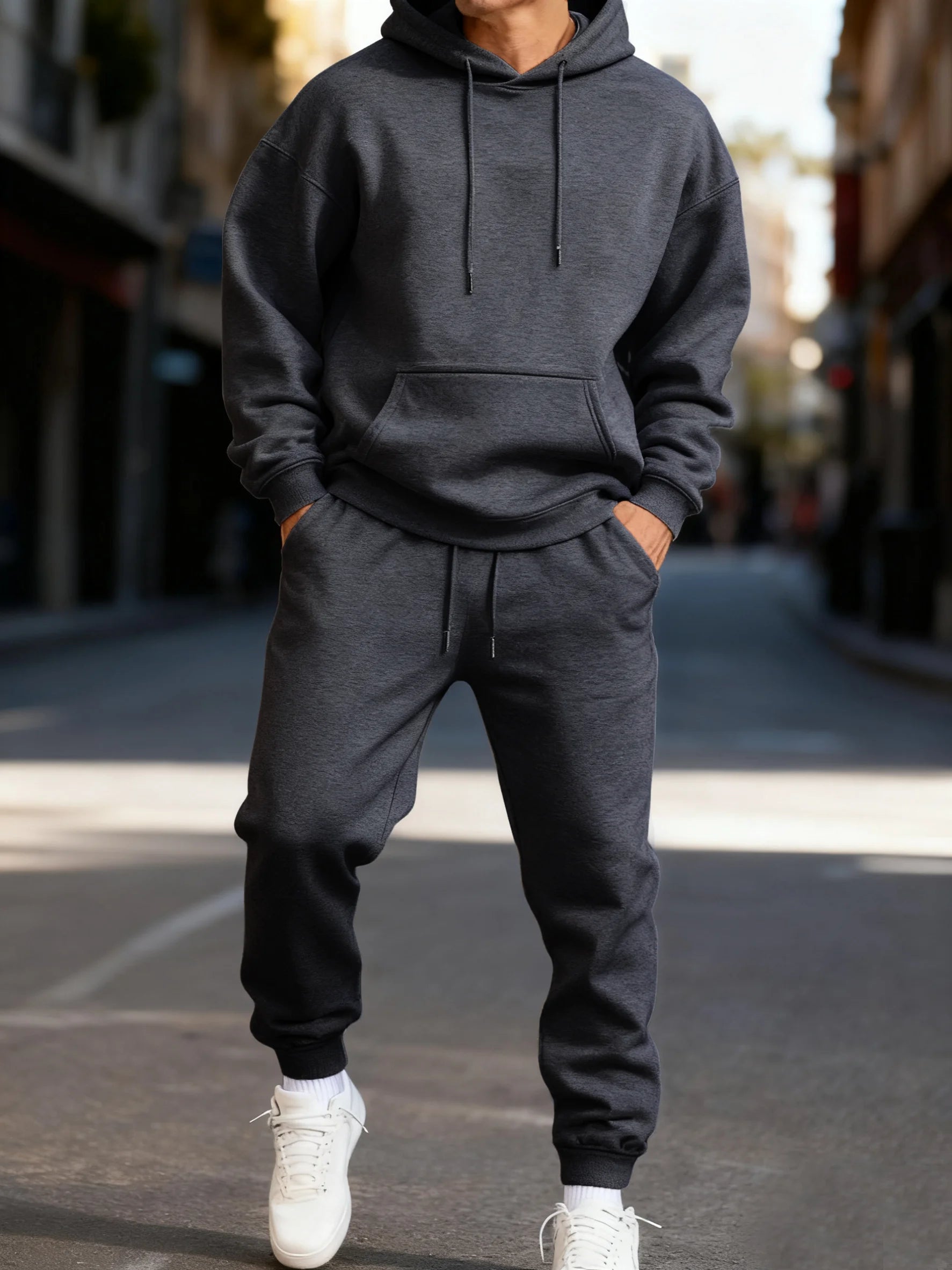 Solid Hoodies Suit Men