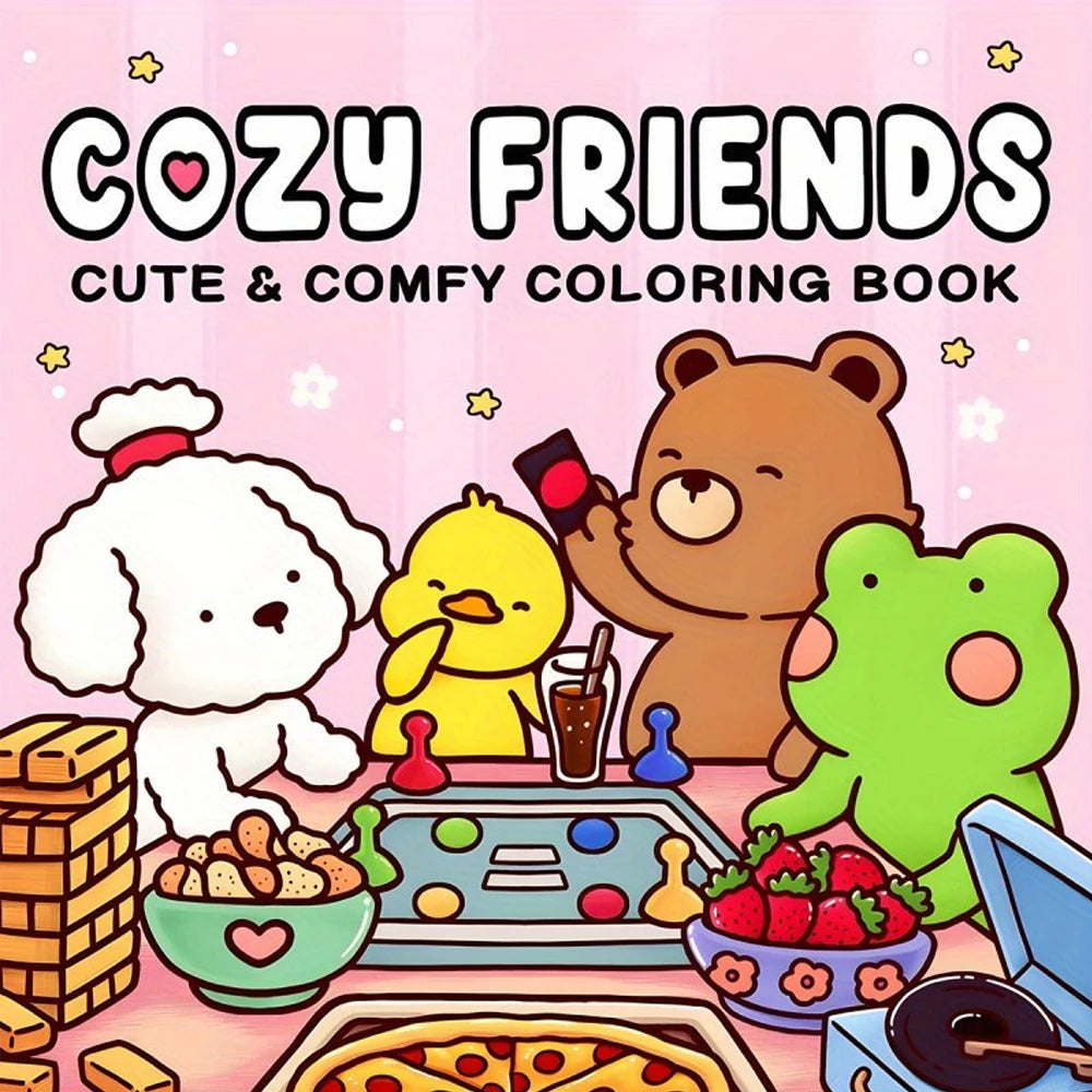 COZY FRIENDS: Cute & Comfy Coloring Book – Adorable Animal Adventures, For Adults & Teens, Stress Relief