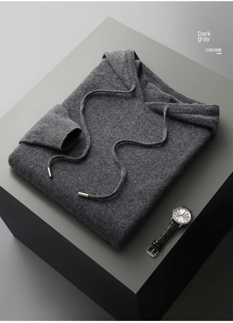 Men's Cashmere One-piece Ready-to-wear Hoodie - 100% Merino Wool Knitted Sweatshirt for Autumn and Winter