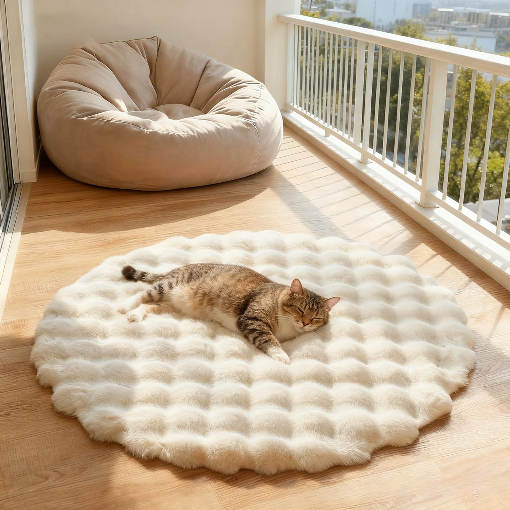 Bubble Velvet Faux Rabbit Fur Carpet Round Soft Fluffy Pet Mat Modern Living Room Decor Winter Warm Plush Kids Game Tent Mats