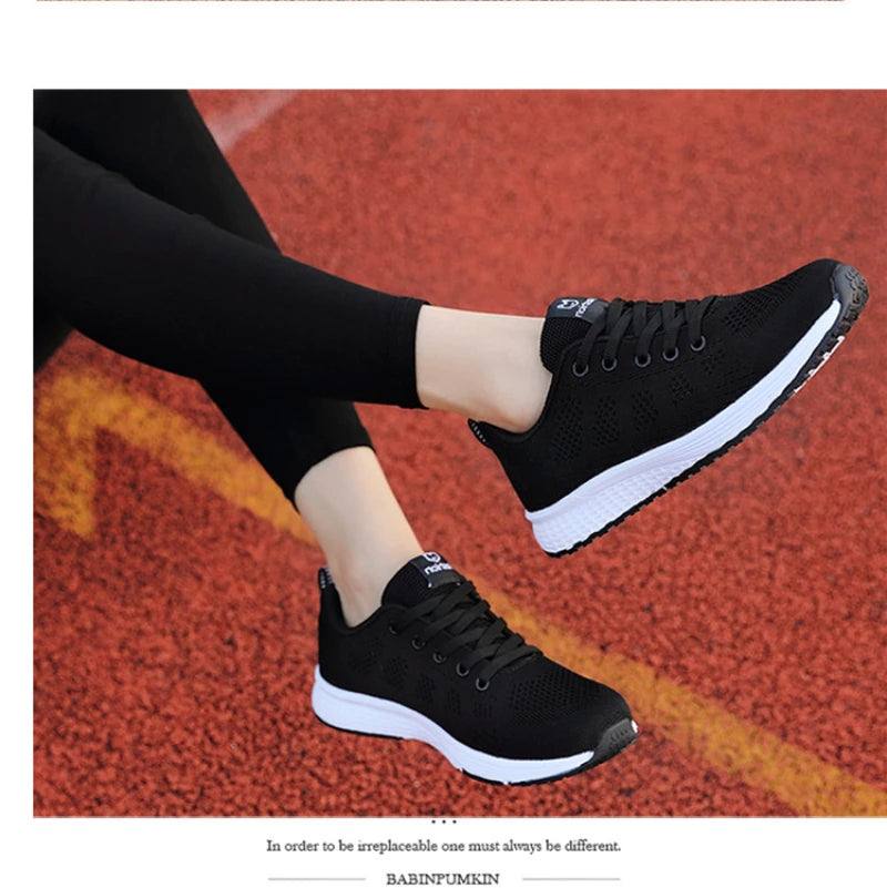 Spring Flying Knit Shoes Korean Casual Student Versatile Lace-Up Mesh Women's Sports Shoes Forrest Gump Comfort