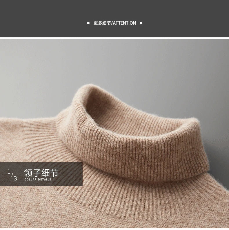 100% Pure Wool One-Piece Ready-to-wear Men's High Lapel Pullover Autumn and Winter Basic Knitted Versatile Sweater Casual Large