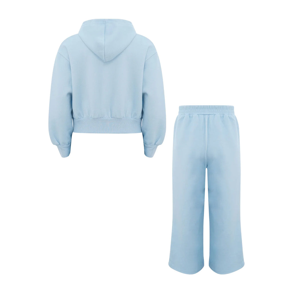 Children Girls Fashion Sports Set Long Sleeve Zipper Hooded Jacket with Pockets Wide-Leg Pants for Gym Workout Exercise Running