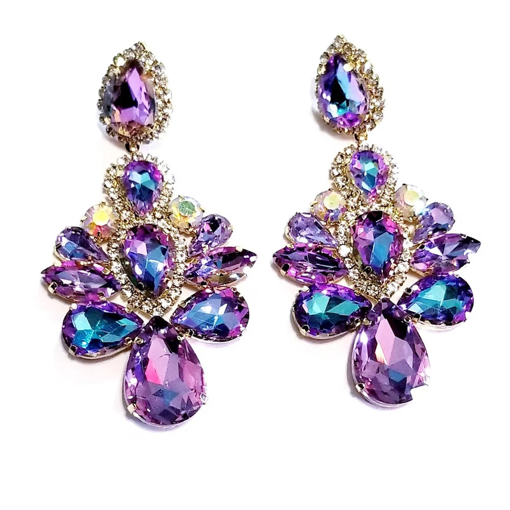 Stonefans Purple Crystal Dangle Earrings for Women Studs Wedding Ear