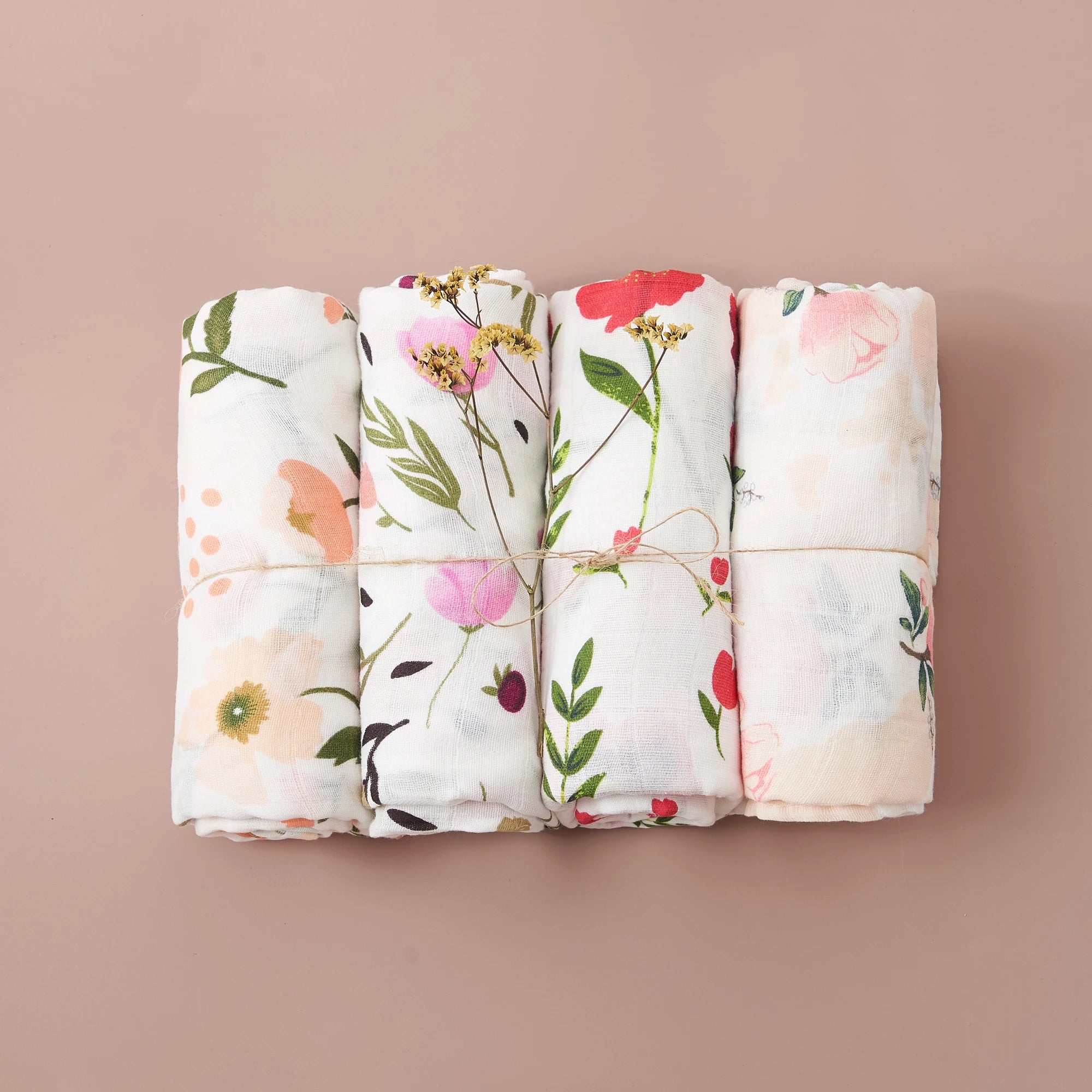 Elinfant 100% Cotton 4PCS Muslin Swaddle Blankets,120*110cm Bamboo Cotton Newborn Baby Bath Towel Wrap