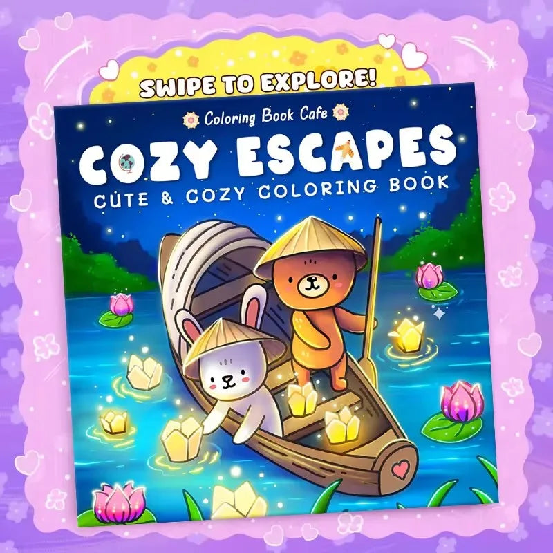 Cozy Escapes Cute & Cozy Coloring Book for Stress Relief Art Drawing Book Perfect Gift for Party and Birthday