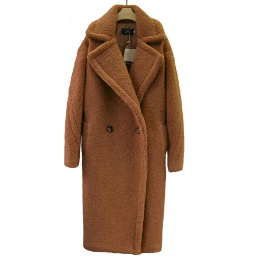 Autumn and Winter New Women's Fur Coat Mid Length Cashmere Lambswool Overcoat Thick Loose Cashmere Temperament Office Lady Jacket