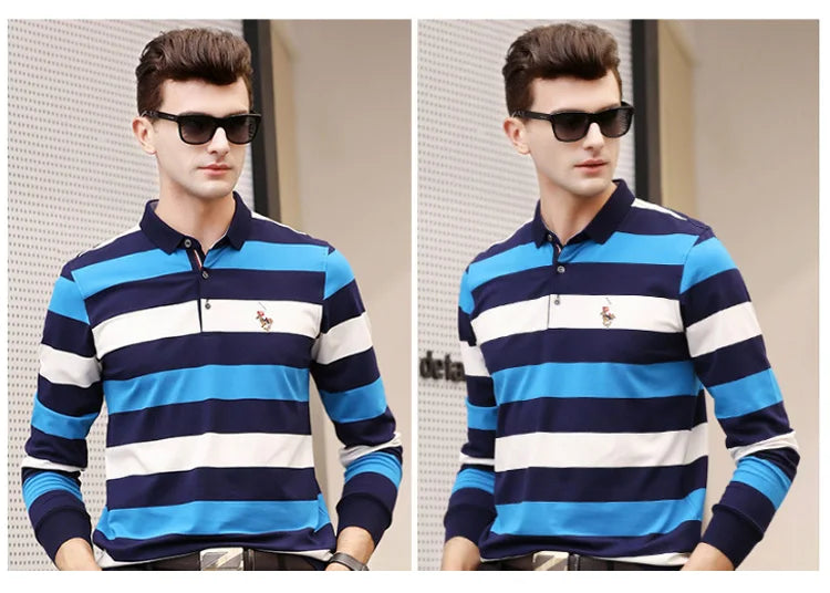 New Autumn Winter Polo Shirt High Quality Brand Cotton Men's Polo Shirt Business Casual Striped Solid Shirt Polo Men Clothing