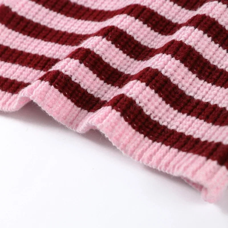 Women's Panelled Striped Zipper Knit Sweater Turtleneck Full Sleeve Coat 2026 Spring Autumn Female Casual Outings Daily Matching